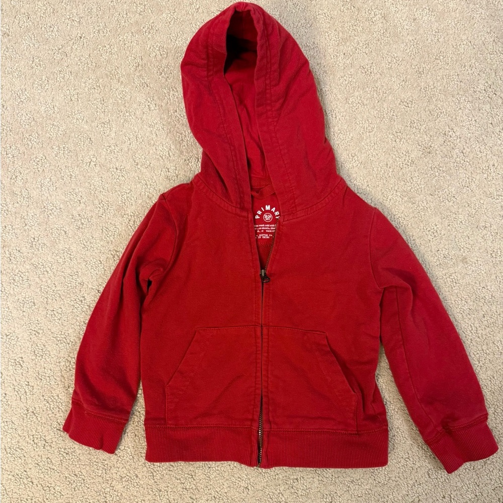 Primary Red Zip Hoodie 18-24M Cotton Hooded Sweatshirt Basic